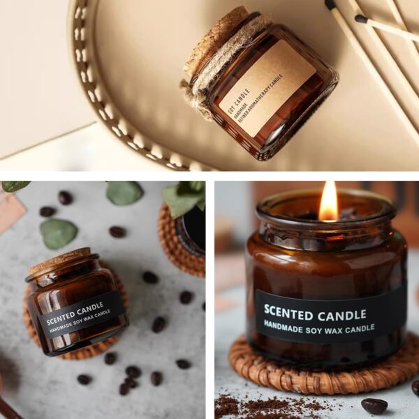 100ml Round Shape Amber Clear Green Glass Candle Jars with Cork and Wide Mouth - 图片 6