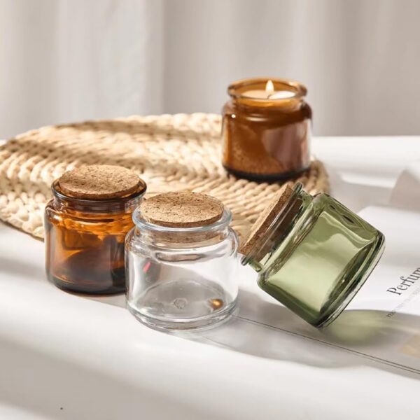 100ml Round Shape Amber Clear Green Glass Candle Jars with Cork and Wide Mouth - 图片 7