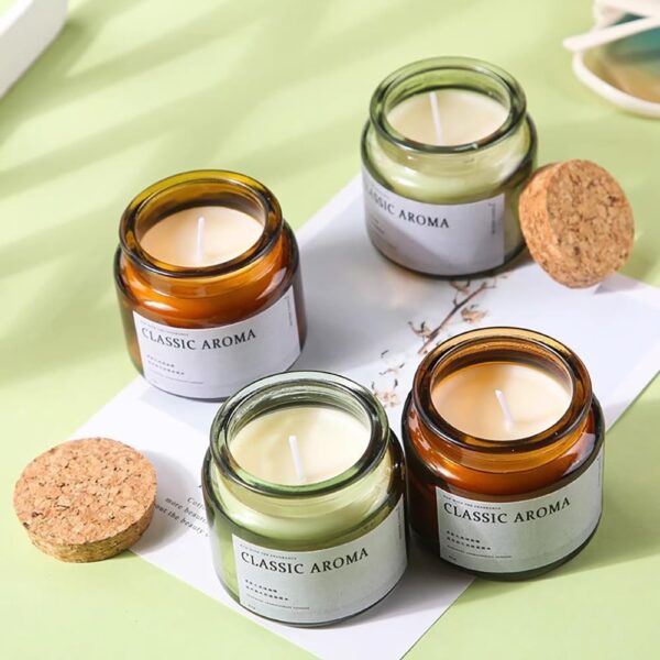 100ml Round Shape Amber Clear Green Glass Candle Jars with Cork and Wide Mouth - 图片 2