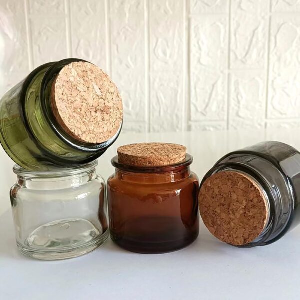 100ml Round Shape Amber Clear Green Glass Candle Jars with Cork and Wide Mouth - 图片 3