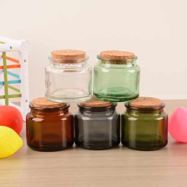 100ml Round Shape Amber Clear Green Glass Candle Jars with Cork and Wide Mouth
