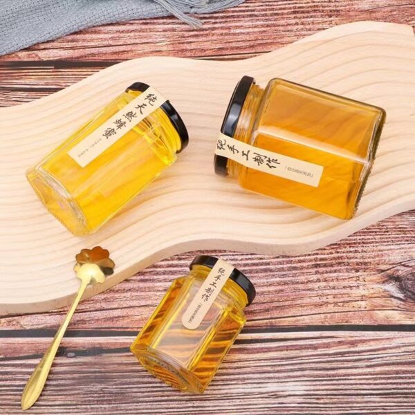 Bulk Hexagon Food Honey Jar 45ml80ml180ml280ml380ml480ml Glass Container with sealed Metal Lids Wholesale - 图片 2