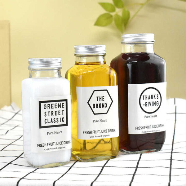 Custom Clear French Square 250ml 350ml 500ml Cold Press Coffee Milk Tea Beverage Juice Glass Bottles 16oz Drink Bottle with Lid - 图片 3
