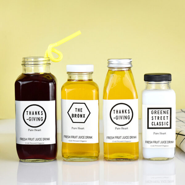Custom Clear French Square 250ml 350ml 500ml Cold Press Coffee Milk Tea Beverage Juice Glass Bottles 16oz Drink Bottle with Lid - 图片 4
