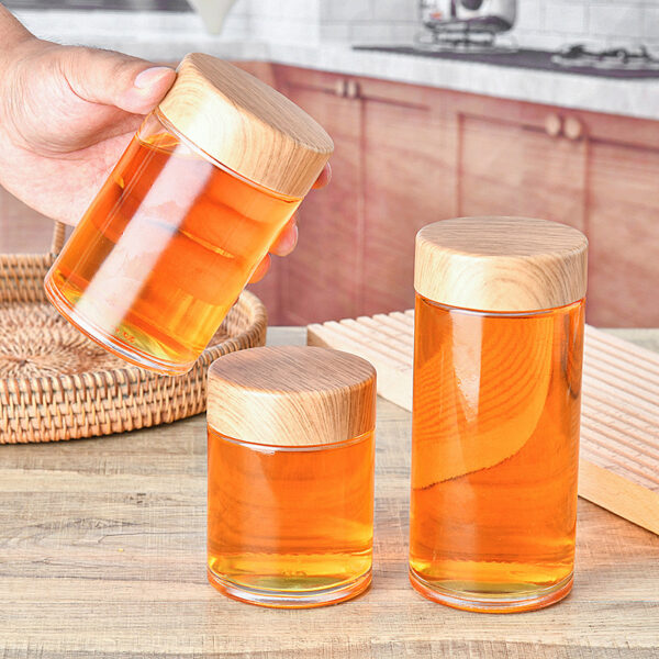 Customized Round Glass Jar 180ml 250ml 500ml 750ml Container for Honey Jam Baby Food Storage with Wooden Metal Lid