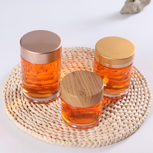 Customized Round Glass Jar 180ml 250ml 500ml 750ml Container for Honey Jam Baby Food Storage with Wooden Metal Lid - 图片 4