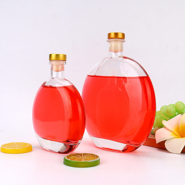 Flat Liquor Bottle 250ml 500ml Alcohol Spirit Wine Glass Bottle for Whisky Vodka Gin Rum with Stopper - 图片 2