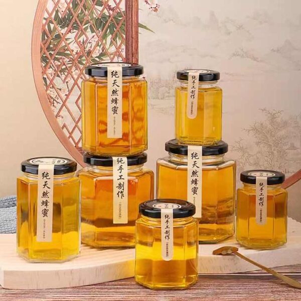 Bulk Hexagon Food Honey Jar 45ml80ml180ml280ml380ml480ml Glass Container with sealed Metal Lids Wholesale