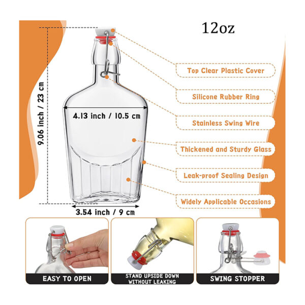 150ml 250ml 375ml 500ml Glass Flasks Whiskey Liquor Bottle With Airtight Stopper Swing Top Glass Bottle for Spirits Beer Wine - 图片 3