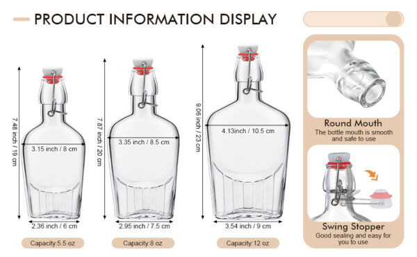 150ml 250ml 375ml 500ml Glass Flasks Whiskey Liquor Bottle With Airtight Stopper Swing Top Glass Bottle for Spirits Beer Wine - 图片 2