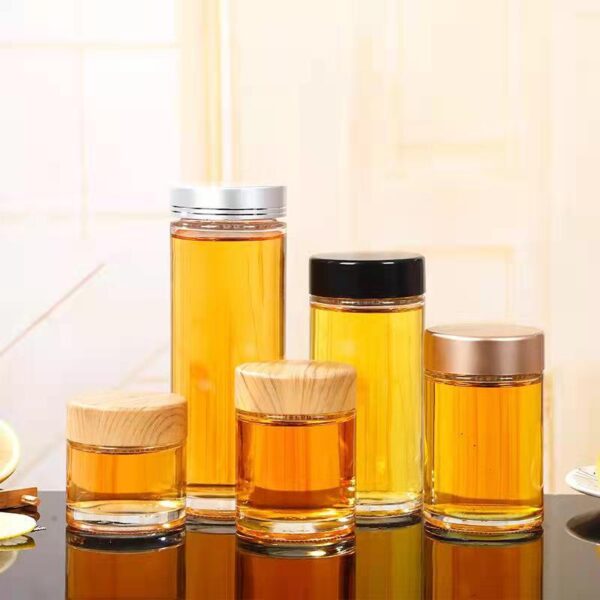 Customized Round Glass Jar 180ml 250ml 500ml 750ml Container for Honey Jam Baby Food Storage with Wooden Metal Lid - 图片 2
