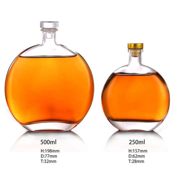 Flat Liquor Bottle 250ml 500ml Alcohol Spirit Wine Glass Bottle for Whisky Vodka Gin Rum with Stopper - 图片 6