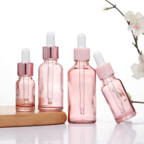 Rose Gold Cap Pink Cosmetic Essential Oil Serum 5ml 10ml 15ml 20ml 30ml 50ml 100ml Glass Dropper Bottles